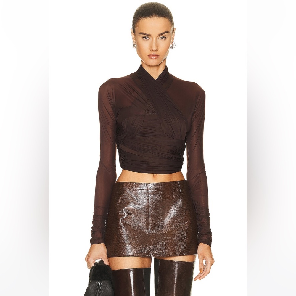 Alexander Wang ruched draped long sleeve top brown